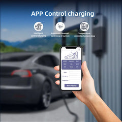 Cargador de pared móvil Coolladen WiFi con aplicación, carga hasta 11 kW, cargador EV tipo 2, 5M Cable con pantalla táctil y corriente ajustable con Schuko 16A/CEE 16A rojo