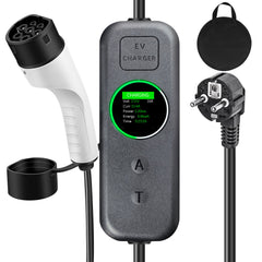 Coolladen 3.5kW Cargador Portátil para VE | 16A Schuko a Tipo 2 Wallbox Móvil | Corriente Ajustable | Carga Temporizada de Precisión 1-12H y Retardo