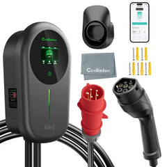 Coolladen Cable de carga de los 5/10m con el enchufe trifásico de CEE del control del App del tenedor del cargador para todos los EVs y PHEVs Cargador Smart APP de Cool Laden EV con 32A tipo 2 11kW estación de carga casera, Wallbox