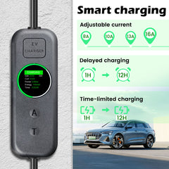 Coolladen 3.5kW Cargador Portátil para VE | 16A Schuko a Tipo 2 Wallbox Móvil | Corriente Ajustable | Carga Temporizada de Precisión 1-12H y Retardo