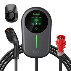 Coolladen Cable de carga de los 5/10m con el enchufe trifásico de CEE del control del App del tenedor del cargador para todos los EVs y PHEVs Cargador Smart APP de Cool Laden EV con 32A tipo 2 11kW estación de carga casera, Wallbox