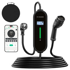 Cargador portátil para EV Coolladen de 3.6kW | Tipo 2 a enchufe Schuko | Corriente ajustable de 16A | Carga diferida de 1-12H | Cable de 5m/10m