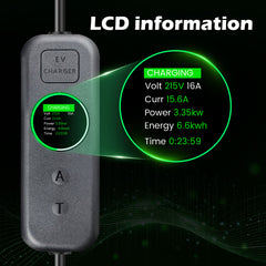 Coolladen 3.5kW Cargador Portátil para VE | 16A Schuko a Tipo 2 Wallbox Móvil | Corriente Ajustable | Carga Temporizada de Precisión 1-12H y Retardo