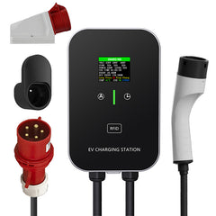 Estación de carga doméstica tipo 2 de 22 kW o 11 kW, wallbox, cable de carga de 5 m con soporte de cargador, enchufe trifásico CEE para todos los vehículos eléctricos y híbridos enchufables