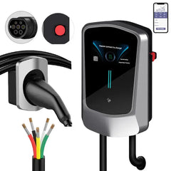 Coolladen EV 11kW Estación de carga Wallbox Tipo 2 con APP inteligente , Estación de carga doméstica 16A,5m Cable de carga rápida de alta corriente para EV