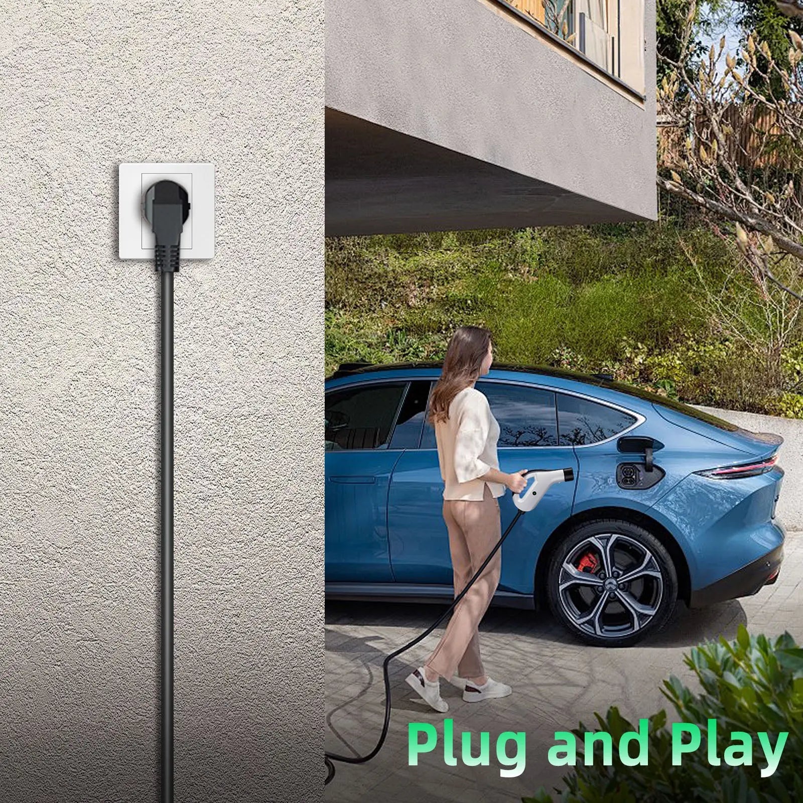 Portable EV Charger Type 2, 3.5kW 16A Charging Cable, CEE Plug, Smart APP Control, Adjustable Current, Waterproof, 3m/5m/10m Cord – Compatible with All EV Model Y / 3 / S/X, ID.4, ID.5, i4 - Coolladen