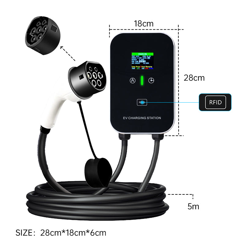 Estación de carga inteligente para el hogar EV Charger de 11 a 22 kW, cable de carga Wallbox de 5 m con soporte para cargador, enchufe trifásico CEE para todos los vehículos eléctricos y híbridos enchufables