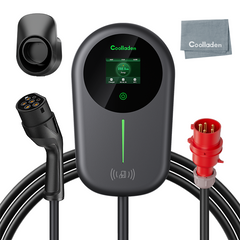 Coolladen Cable de carga de los 5/10m con el enchufe trifásico de CEE del control del App del tenedor del cargador para todos los EVs y PHEVs Cargador Smart APP de Cool Laden EV con 32A tipo 2 11kW estación de carga casera, Wallbox