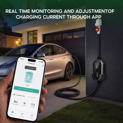 Coolladen Cable de carga portátil para EV de 11 kW Tipo 2 (16A trifásico) con control por app – carga programada, corriente ajustable, RCD tipo B, soporte de pared y bolsa de transporte incluidos
