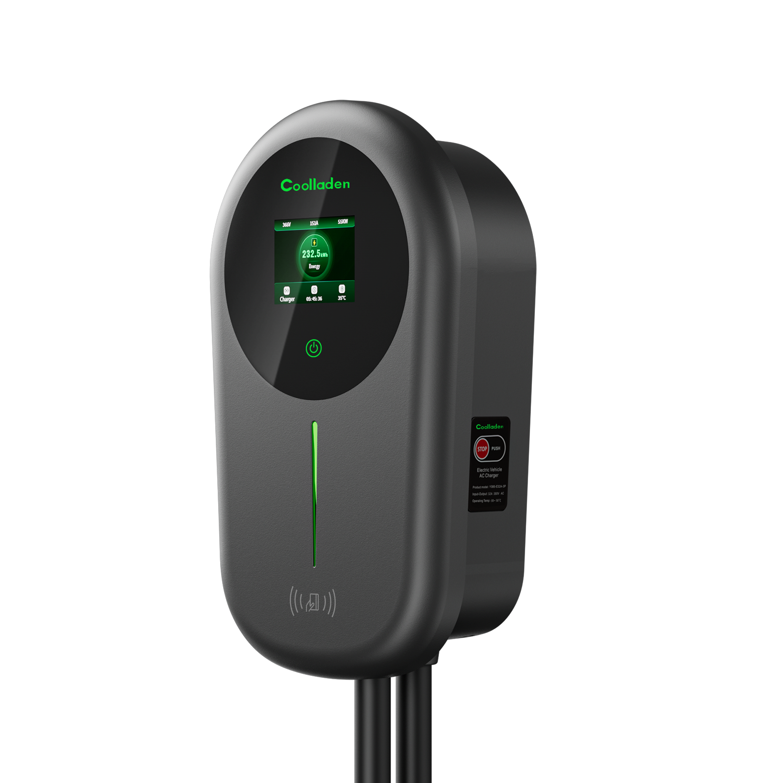 Coolladen Cable de carga de los 5/10m con el enchufe trifásico de CEE del control del App del tenedor del cargador para todos los EVs y PHEVs Cargador Smart APP de Cool Laden EV con 32A tipo 2 11kW estación de carga casera, Wallbox