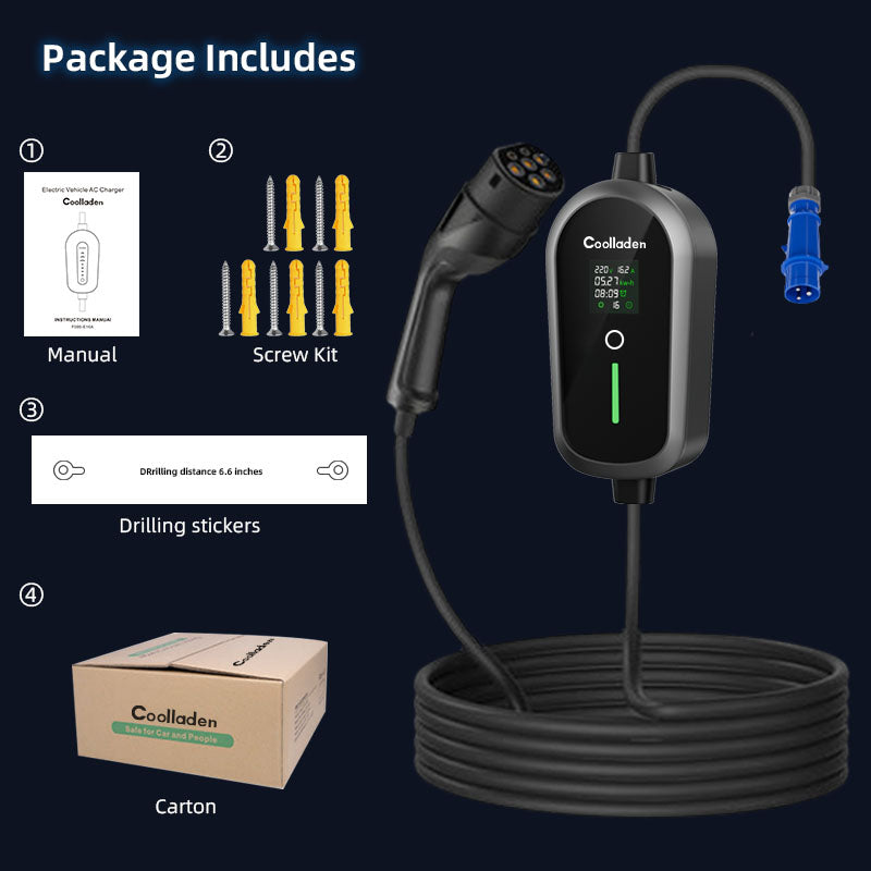 Colladen Cargador EV portátil de 7 KW Cargador monofásico para vehículo eléctrico 32 A tipo 2, carga programada de 8 horas, estación de carga de corriente ajustable de 4 niveles con enchufe CEE