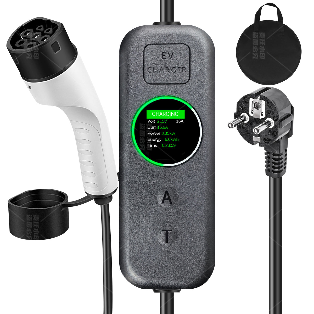 Coolladen 3.5kW Cargador Portátil para VE | 16A Schuko a Tipo 2 Wallbox Móvil | Corriente Ajustable | Carga Temporizada de Precisión 1-12H y Retardo