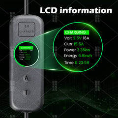 Coolladen 3.5kW Cargador Portátil para VE | 16A Schuko a Tipo 2 Wallbox Móvil | Corriente Ajustable | Carga Temporizada de Precisión 1-12H y Retardo