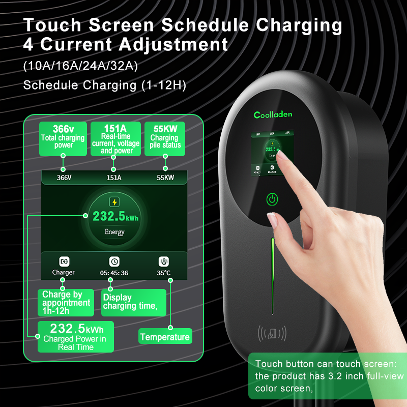 Coolladen Cable de carga de los 5/10m con el enchufe trifásico de la CEE del control del App del tenedor del cargador para todos EVs y PHEVs Cargador Smart APP de Coolladen EV con 32A el tipo 2 22kW se dirige la estación de carga, Wallbox