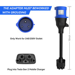 Adaptador CEE azul de 3 pines para cargador móvil Tesla Gen 2, cable de extensión de cargador EV portátil a toma de 240 V a 32 A, compatible con Tesla Model 3/S/X/Y