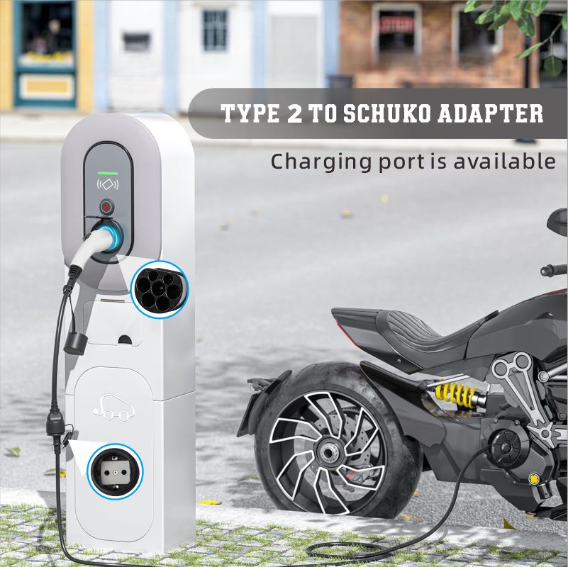 Adaptador tipo 2 a enchufe Schuko para cargador de coche eléctrico, 16 A, 0,5/4 m. Fácil carga en estaciones de carga/cajas de pared, uso de cargadores de 230 V para bicicletas eléctricas, patinetes eléctricos y motocicletas, IP55