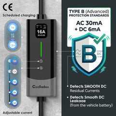 Coolladen Cargador inteligente para vehículos eléctricos de 11kW APP y WIFI | Cable de carga CEE trifásico de 16A | Seguridad con RCD tipo B