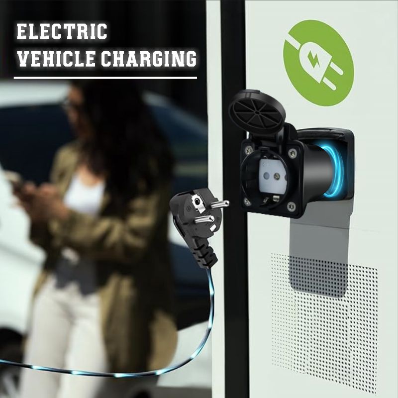 Adaptador de enchufe tipo 2 a toma Schuko de 16 A, adaptador EV monofásico de 16 A para obtener energía de la estación de carga EV