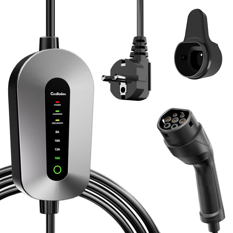 Coolladen Cargador de Coche Eléctrico, Cable de Carga Tipo 2 Schuko 3.68kW [1-fase, 4m/6m/11m, 6-16A], Cargador EV para 3008/508, C5X, DS7, GLA, Q3, X3, ZOE, ID.3, ID.4 y Otros PHEV/EV