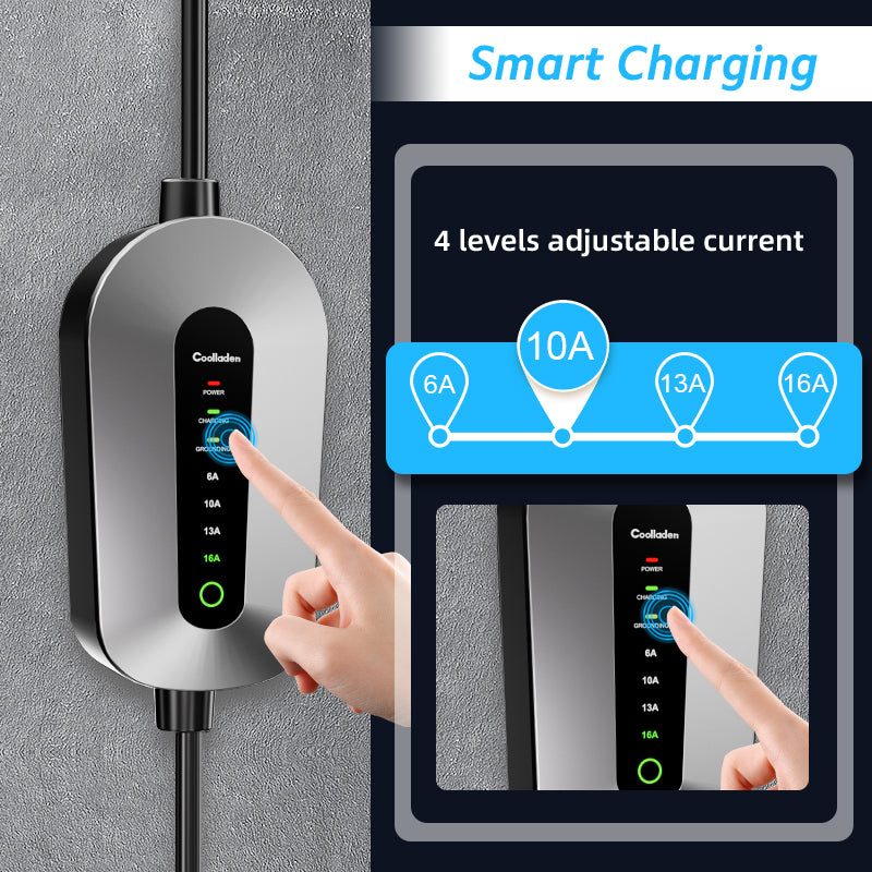 Coolladen Cable de carga refrigerado tipo 2 CEE enchufe 11 KW [3-phase | 3/5m | 6-16A] con potencia de carga ajustable, estación de carga y cargador EV para ID.3/4/5, E-Up, E-Tron, Zoe y otros EV