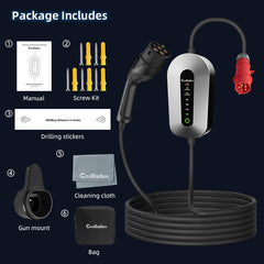 Cable de carga Coolladen Mobile Wallbox de 11 kW con enchufe CEE tipo 2 [trifásico|4 m/6 m/11 m|6-16 A] con potencia de carga ajustable, estación de carga y cargador EV para ID.3/4/5, e-up, e-tron, Zoe y otros vehículos eléctricos.