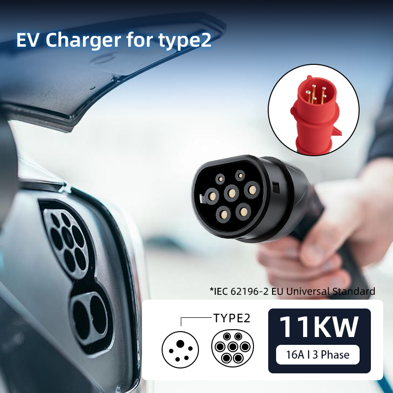 Colladen Cargador EV portátil de 11 KW Cargador de vehículo eléctrico trifásico 16 A tipo 2, carga programada de 8 horas, estación de carga de corriente ajustable con enchufe CEE