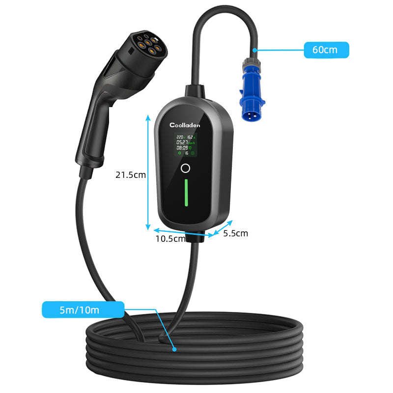 Colladen Cargador EV portátil de 7 KW Cargador monofásico para vehículo eléctrico 32 A tipo 2, carga programada de 8 horas, estación de carga de corriente ajustable de 4 niveles con enchufe CEE