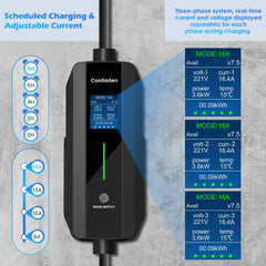 Coolladen 11kW Portable Type 2 EV Charger, 16A 3-Phase IP55 Waterproof Mobile Wallbox with Wall Mount for BEV & PHEV
