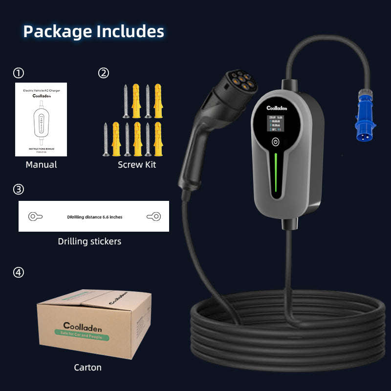 Colladen Cargador EV portátil de 7 KW Cargador monofásico para vehículo eléctrico 32 A tipo 2, carga programada de 8 horas, estación de carga de corriente ajustable de 4 niveles con enchufe CEE