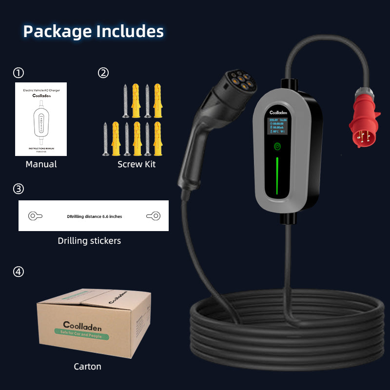 Colladen Cargador EV portátil de 11 KW Cargador de vehículo eléctrico trifásico 16 A tipo 2, carga programada de 8 horas, estación de carga de corriente ajustable con enchufe CEE