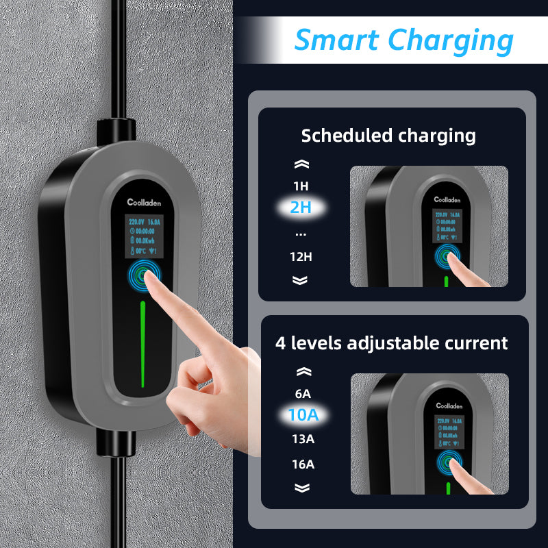 Colladen Cargador EV portátil de 11 KW Cargador de vehículo eléctrico trifásico 16 A tipo 2, carga programada de 8 horas, estación de carga de corriente ajustable con enchufe CEE