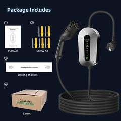 Coolladen Cable de carga tipo 2 Schuko 3,5 kW [monofásico, 6 m, 6-16 A], con enchufe Schuko de 2 clavijas, cargador portátil para vehículos eléctricos y PHEV