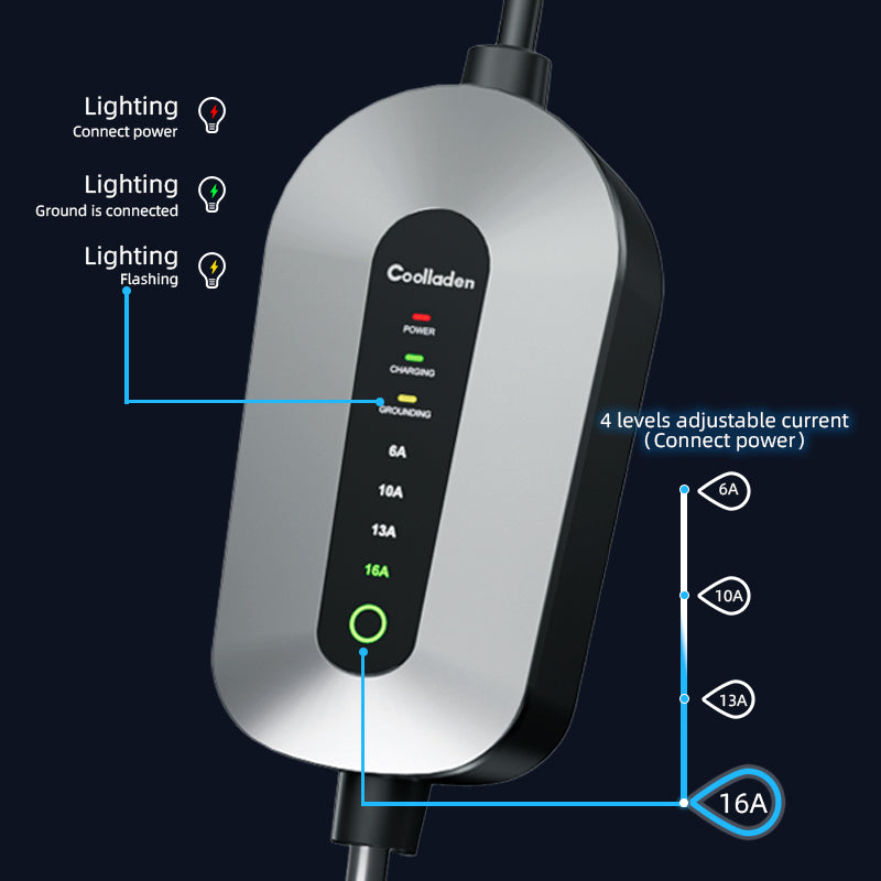 Coolladen Cable de carga tipo 2 Schuko 3,5 kW [monofásico, 6 m, 6-16 A], con enchufe Schuko de 2 clavijas, cargador portátil para vehículos eléctricos y PHEV