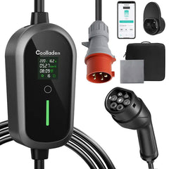 Coolladen Wallbox Móvil 11kW con APP Wi-Fi y cable de carga Bluetooth tipo 2 enchufe CEE [3-phase|4m/6m/11m|6-16A] con potencia de carga ajustable, cargador de vehículos eléctricos para ID.3/4/5, e-up, e-tron, Zoe y otros EV