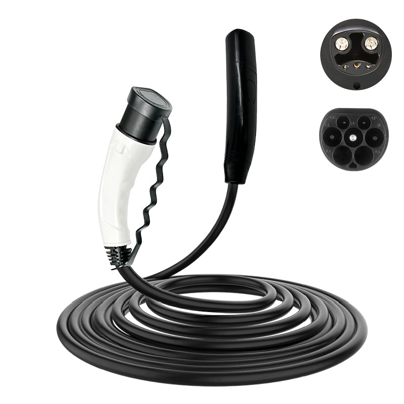 Coolladen Cable de carga PHEV EV de 5 m para cargador tipo 2 de 3,5 KW a 22 KW, compatible con vehículos eléctricos TESLA