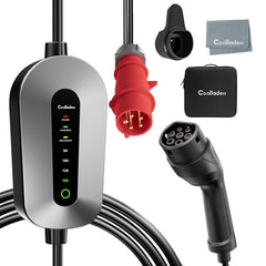Cable de carga Coolladen Mobile Wallbox de 11 kW con enchufe CEE tipo 2 [trifásico|4 m/6 m/11 m|6-16 A] con potencia de carga ajustable, estación de carga y cargador EV para ID.3/4/5, e-up, e-tron, Zoe y otros vehículos eléctricos.